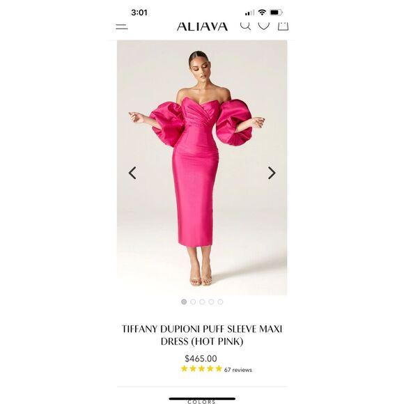 NEW Aliava Tiffany Dupioni Puff Sleeve Maxi Dress Hot Pink Midi Length Size XL - Picture 15 of 15